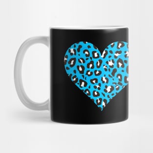 Sky Blue, Black and White Leopard Print Heart Mug